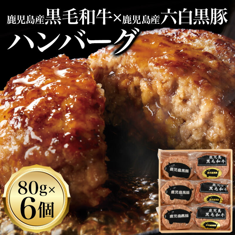 鹿児島 黒毛和牛 黒豚 ハンバーグ 80g 6個入